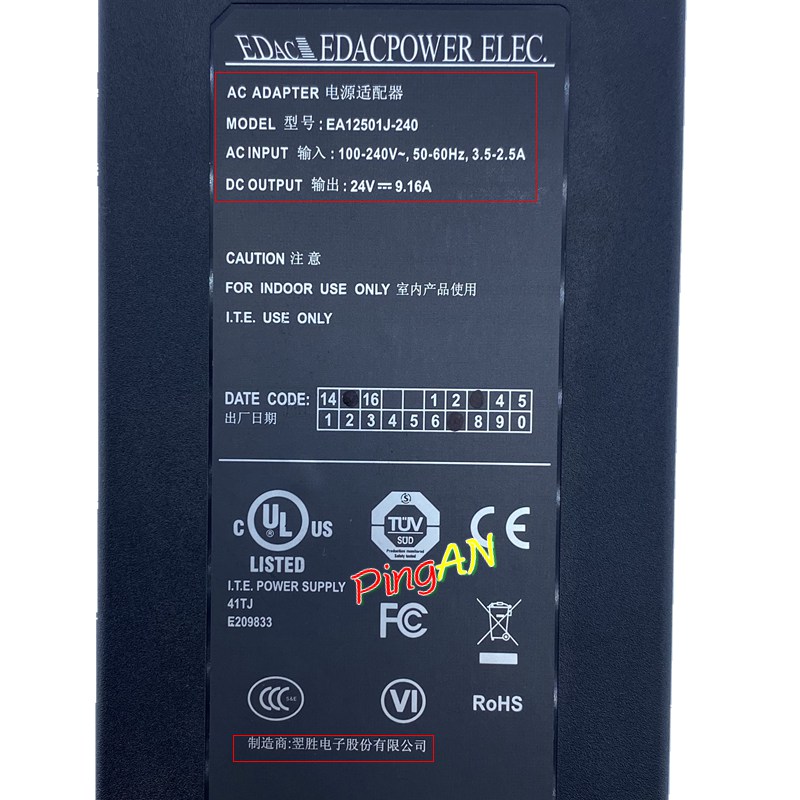 *Brand NEW* EDAC EDACPOWER ELEC.EA12501J-240 24V 9.16A AC DC ADAPTER POWER SUPPLY - Click Image to Close